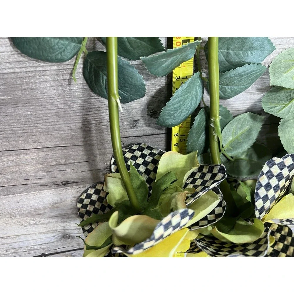 MACKENZIE-CHILDS Courtly Check ROSE FLOWER Stem Pick ALL YELLOW Set of 4